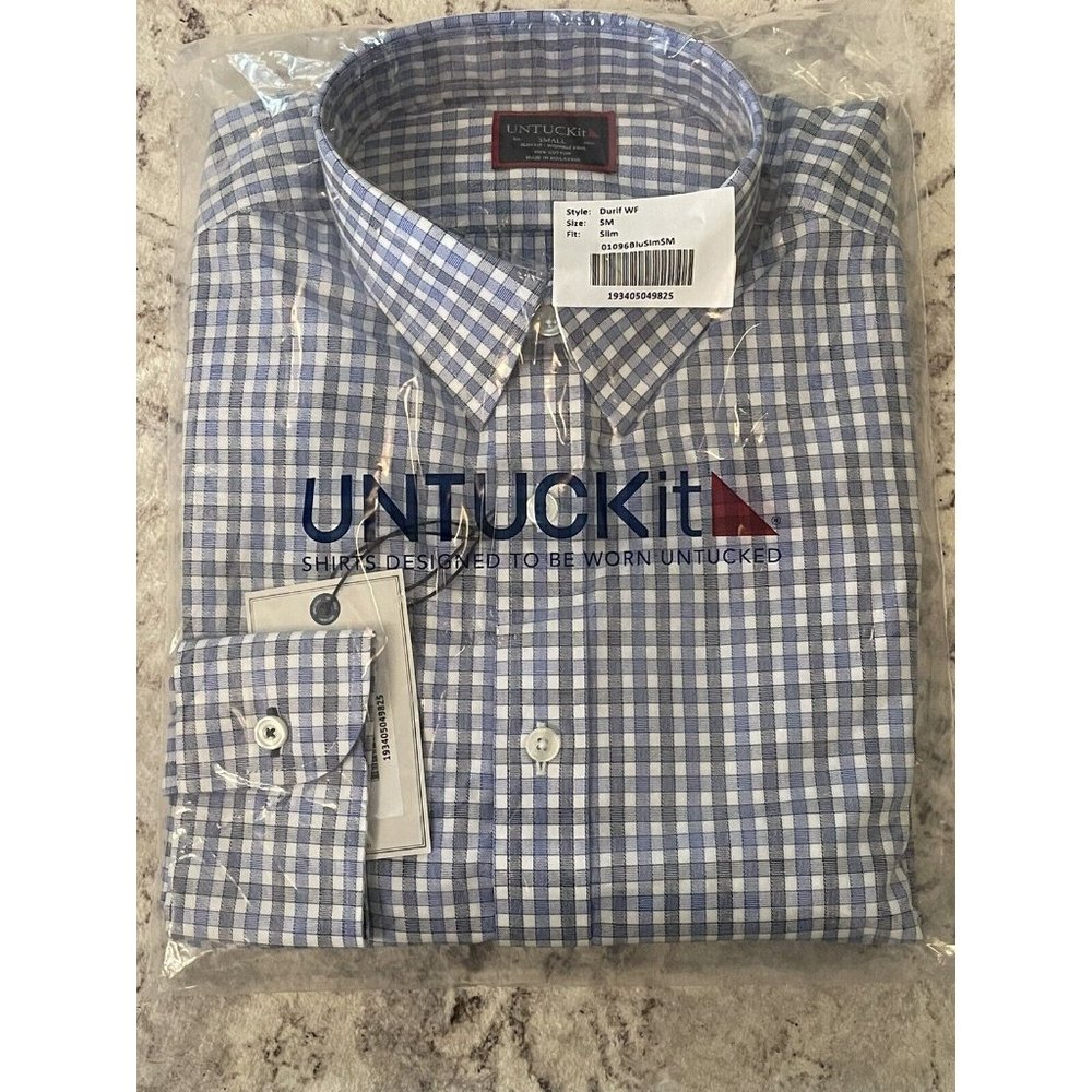 NWT UNTUCKit Durif • Wrinkle Free | Button Up • Blue Check | Men's Small - Slim